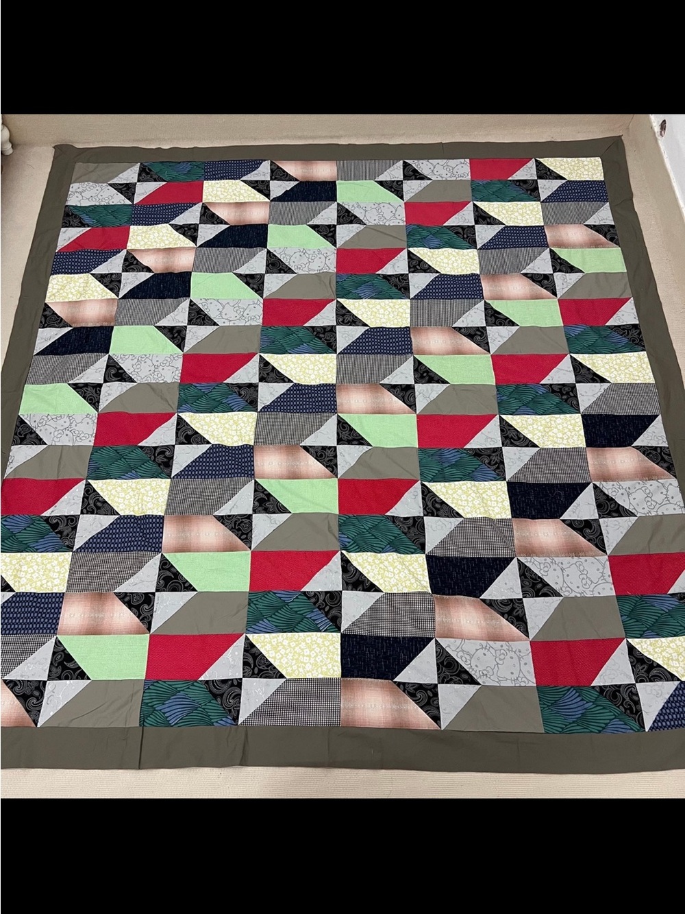 Handmade Old Italian Block Patchwork Cotton fabric Queen size Quilt Top/Topper